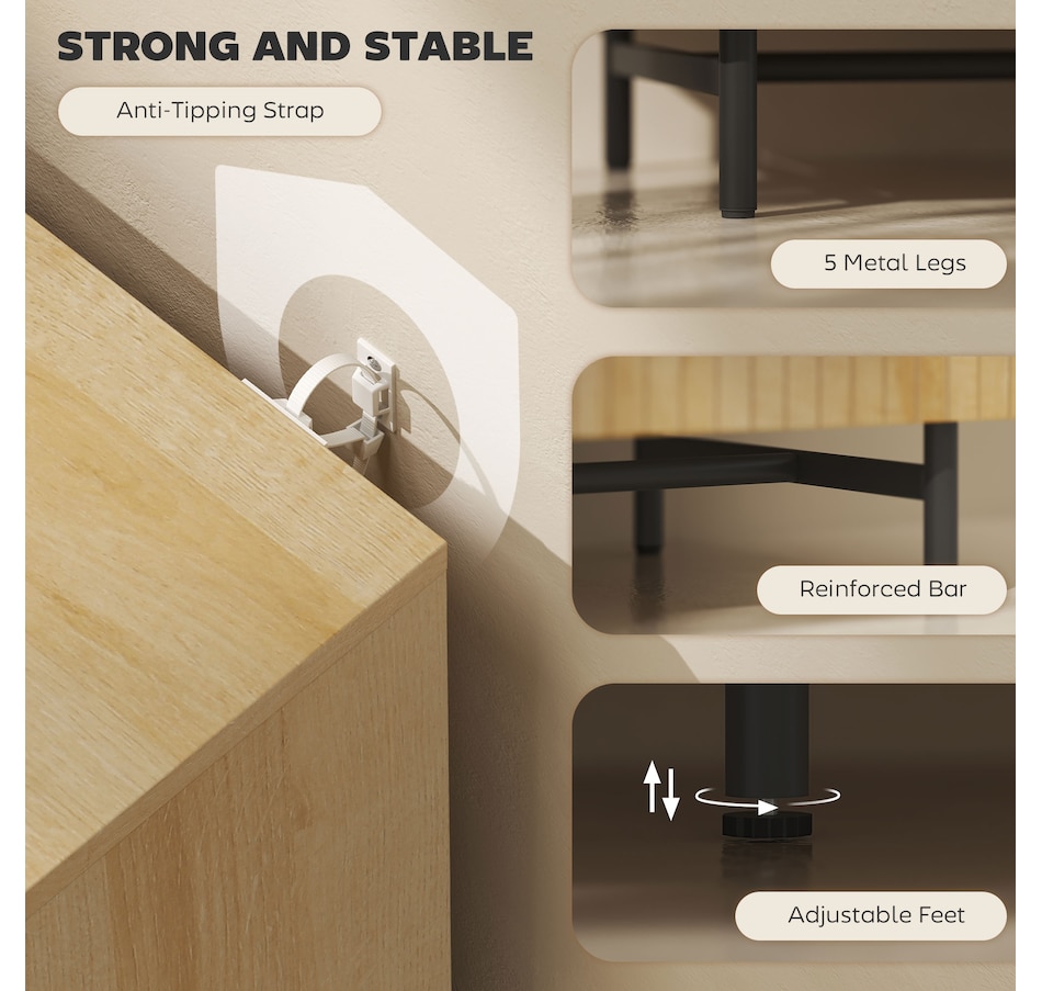 Image 997170_ALTMORE5.jpg, Product 997-170 / Price $209.99, Fluted Sideboard Buffet Cabinet with 4 Doors Adjustable Shelves Nature Wood from HOMCOM on TSC.ca's Home & Garden department
