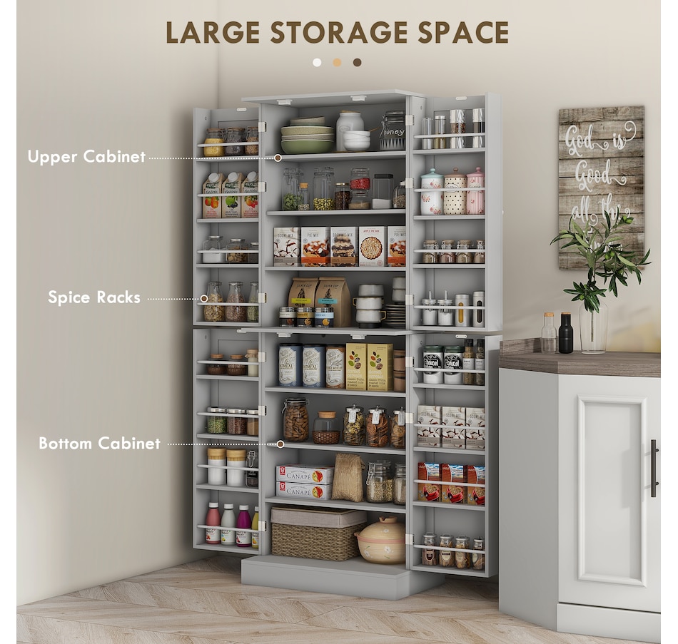 Image 997173_ALTMORE3.jpg, Product 997-173 / Price $261.99, HOMCOM 65" Kitchen Pantry Cabinet with Adjustable Shelves Spick Racks Grey from HOMCOM on TSC.ca's Home & Garden department
