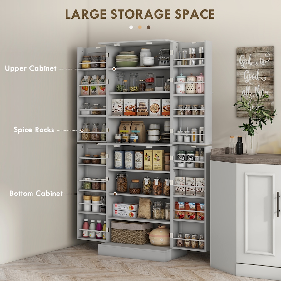Image 997173_ALTMORE3.jpg, Product 997-173 / Price $249.99, HOMCOM 65" Kitchen Pantry Cabinet with Adjustable Shelves Spick Racks Grey from HOMCOM on TSC.ca's Home & Garden department