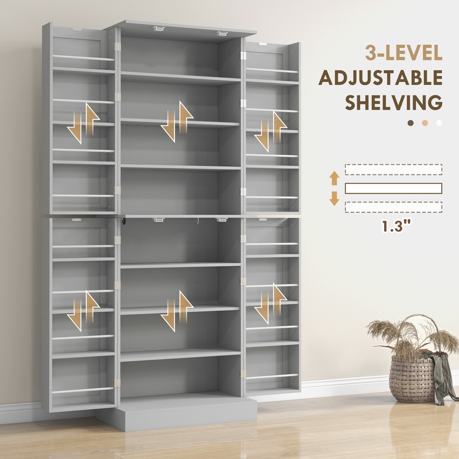 Image 997173_ALTMORE4.jpg, Product 997-173 / Price $249.99, HOMCOM 65" Kitchen Pantry Cabinet with Adjustable Shelves Spick Racks Grey from HOMCOM on TSC.ca's Home & Garden department