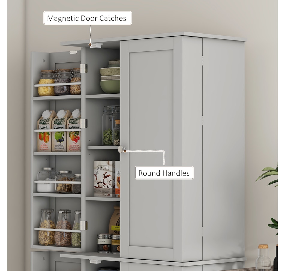 Image 997173_ALTMORE6.jpg, Product 997-173 / Price $261.99, HOMCOM 65" Kitchen Pantry Cabinet with Adjustable Shelves Spick Racks Grey from HOMCOM on TSC.ca's Home & Garden department