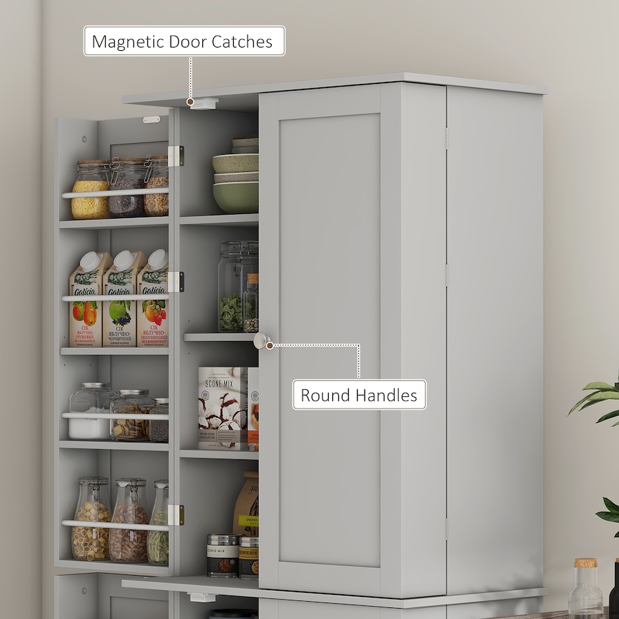 Image 997173_ALTMORE6.jpg, Product 997-173 / Price $249.99, HOMCOM 65" Kitchen Pantry Cabinet with Adjustable Shelves Spick Racks Grey from HOMCOM on TSC.ca's Home & Garden department
