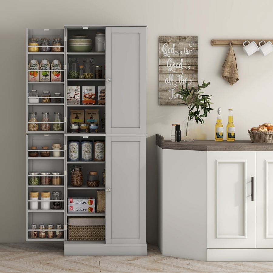 Image 997173_ALTMORE7.jpg, Product 997-173 / Price $249.99, HOMCOM 65" Kitchen Pantry Cabinet with Adjustable Shelves Spick Racks Grey from HOMCOM on TSC.ca's Home & Garden department