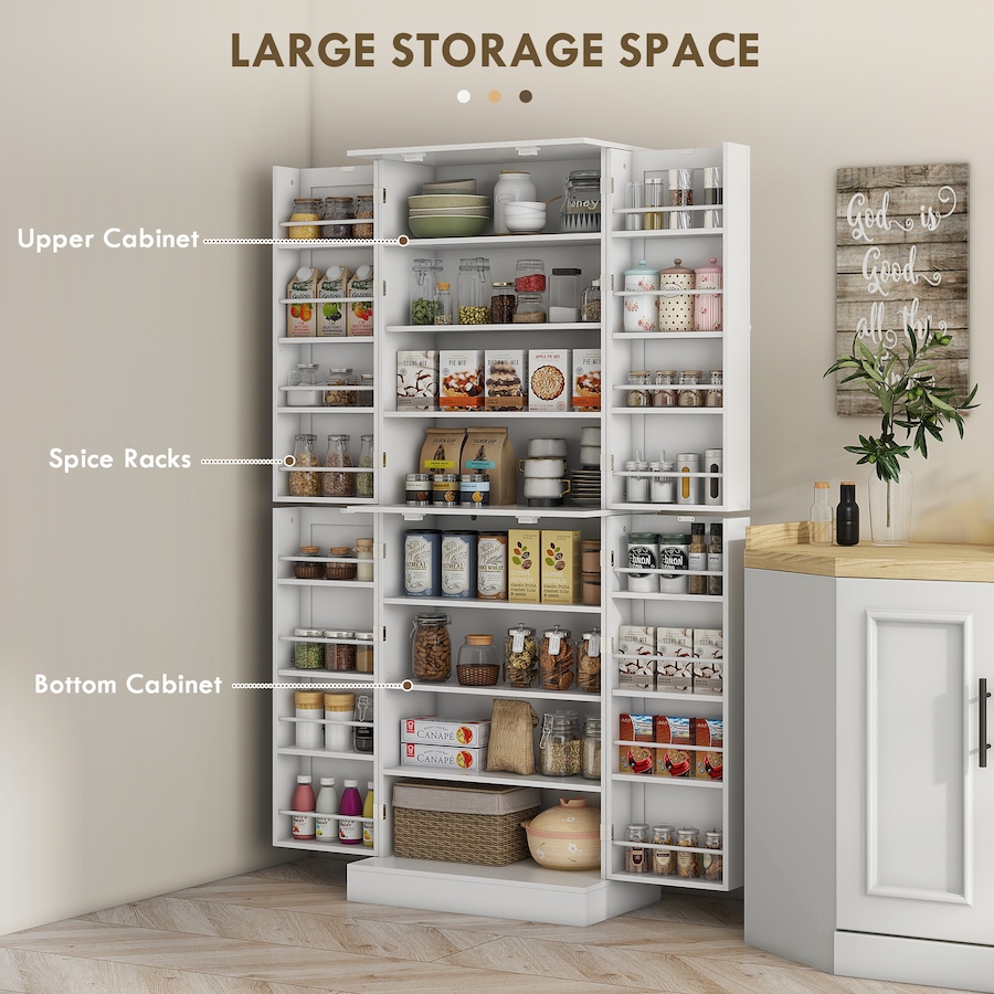Image 997174_ALTMORE3.jpg, Product 997-174 / Price $269.99, HOMCOM 65" Kitchen Pantry Cabinet with Adjustable Shelves Spick Racks White from HOMCOM on TSC.ca's Home & Garden department