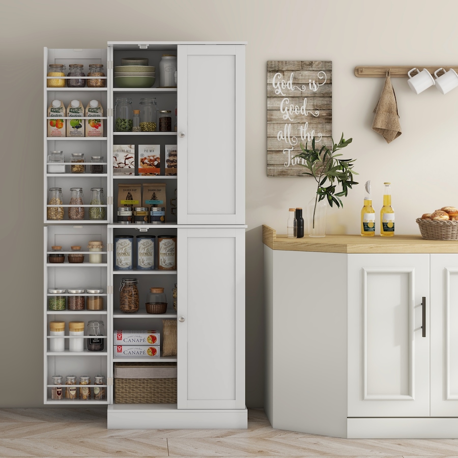 Image 997174_ALTMORE7.jpg, Product 997-174 / Price $269.99, HOMCOM 65" Kitchen Pantry Cabinet with Adjustable Shelves Spick Racks White from HOMCOM on TSC.ca's Home & Garden department