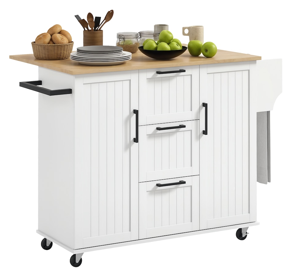Image 997188_ST03.png, Product 997-188 / Price $299.99 - $329.99, HOMCOM Kitchen Island on Wheels, Kitchen Cart with Drop Leaf Drawers from HOMCOM on TSC.ca's Home & Garden department