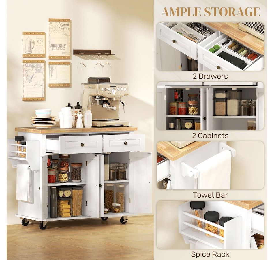 Image 997190_ALTMORE13.jpg, Product 997-190 / Price $209.99 - $259.99, Kitchen Island Cart W/spice Rack & Towel Rack from HOMCOM on TSC.ca's Home & Garden department