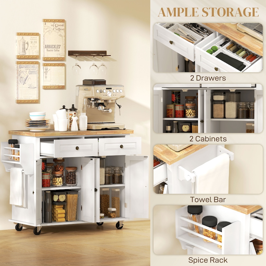 Image 997190_ALTMORE13.jpg, Product 997-190 / Price $219.99 - $245.85, Kitchen Island Cart W/spice Rack & Towel Rack from HOMCOM on TSC.ca's Home & Garden department