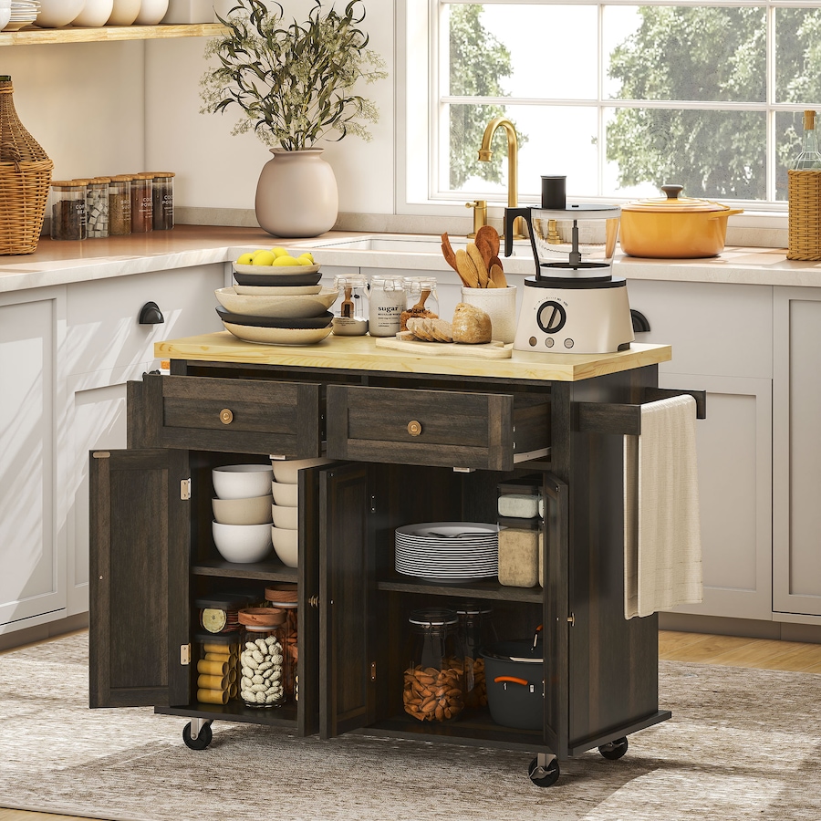 Image 997190_ALTMORE17.jpg, Product 997-190 / Price $219.99 - $245.85, Kitchen Island Cart W/spice Rack & Towel Rack from HOMCOM on TSC.ca's Home & Garden department
