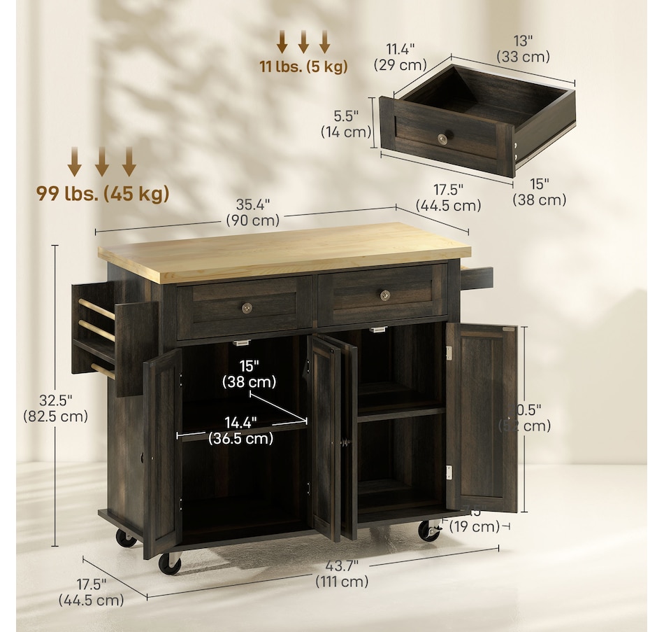 Image 997190_ALTMORE18.jpg, Product 997-190 / Price $209.99 - $259.99, Kitchen Island Cart W/spice Rack & Towel Rack from HOMCOM on TSC.ca's Home & Garden department