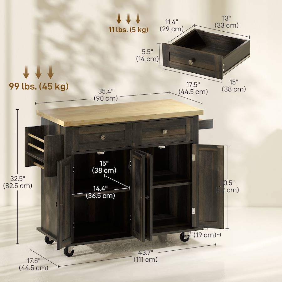 Image 997190_ALTMORE18.jpg, Product 997-190 / Price $219.99 - $245.85, Kitchen Island Cart W/spice Rack & Towel Rack from HOMCOM on TSC.ca's Home & Garden department