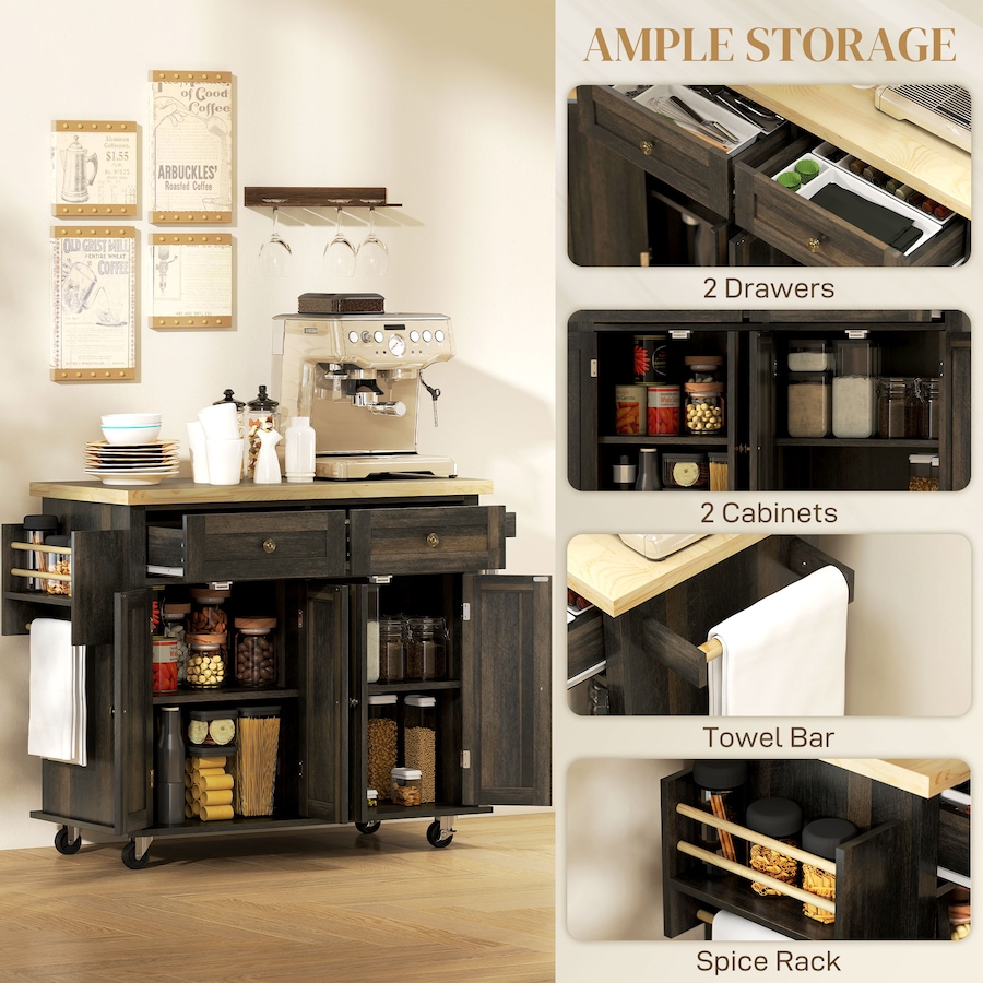 Image 997190_ALTMORE21.jpg, Product 997-190 / Price $219.99 - $245.85, Kitchen Island Cart W/spice Rack & Towel Rack from HOMCOM on TSC.ca's Home & Garden department