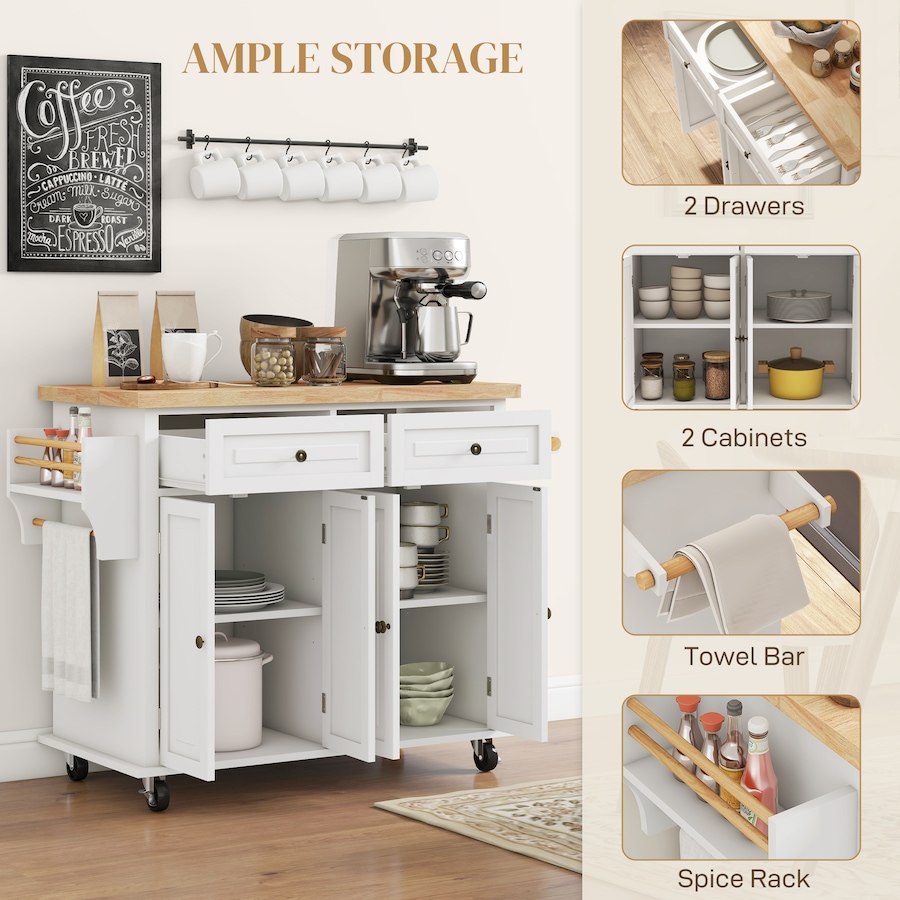 Image 997190_ALTMORE29.jpg, Product 997-190 / Price $219.99 - $245.85, Kitchen Island Cart W/spice Rack & Towel Rack from HOMCOM on TSC.ca's Home & Garden department