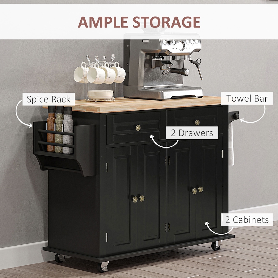 Image 997190_ALTMORE37.jpg, Product 997-190 / Price $219.99 - $245.85, Kitchen Island Cart W/spice Rack & Towel Rack from HOMCOM on TSC.ca's Home & Garden department