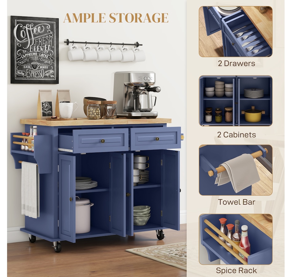 Image 997190_ALTMORE45.jpg, Product 997-190 / Price $209.99 - $259.99, Kitchen Island Cart W/spice Rack & Towel Rack from HOMCOM on TSC.ca's Home & Garden department