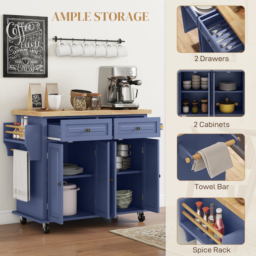 Image 997190_ALTMORE45.jpg, Product 997-190 / Price $219.99 - $245.85, Kitchen Island Cart W/spice Rack & Towel Rack from HOMCOM on TSC.ca's Home & Garden department
