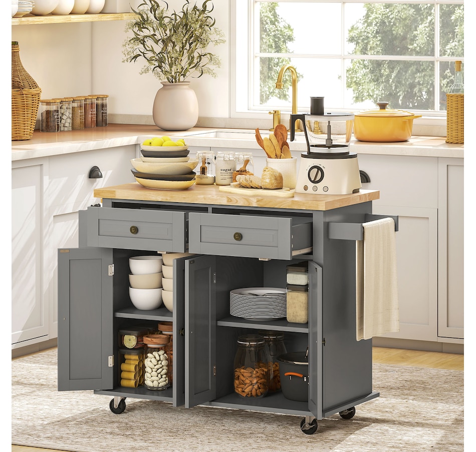 Image 997190_ALTMORE50.jpg, Product 997-190 / Price $209.99 - $259.99, Kitchen Island Cart W/spice Rack & Towel Rack from HOMCOM on TSC.ca's Home & Garden department