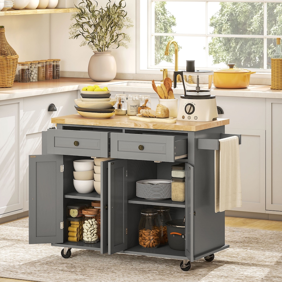 Image 997190_ALTMORE50.jpg, Product 997-190 / Price $219.99 - $245.85, Kitchen Island Cart W/spice Rack & Towel Rack from HOMCOM on TSC.ca's Home & Garden department