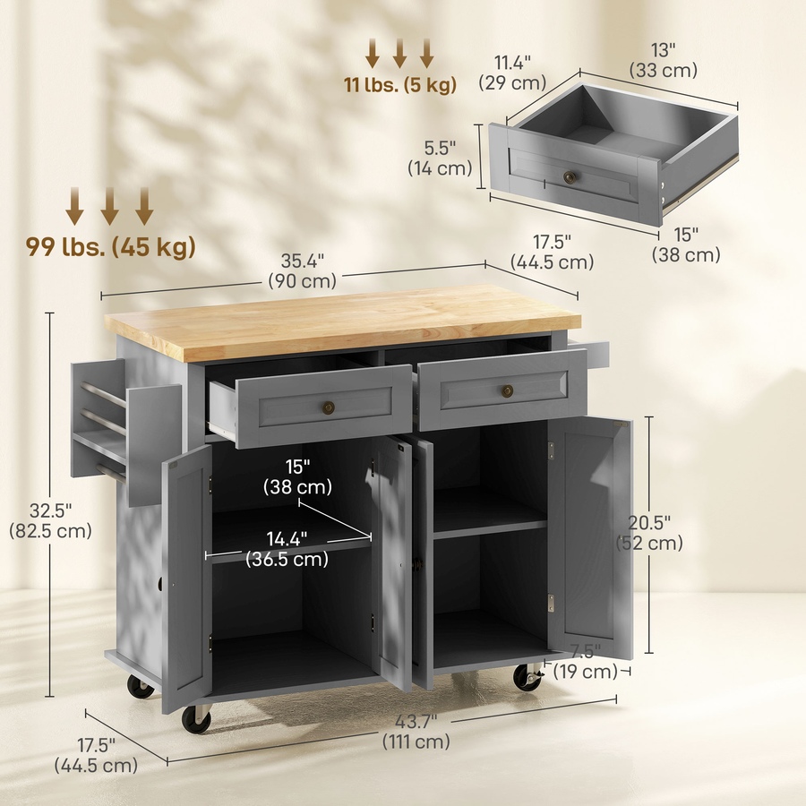 Image 997190_ALTMORE51.jpg, Product 997-190 / Price $219.99 - $245.85, Kitchen Island Cart W/spice Rack & Towel Rack from HOMCOM on TSC.ca's Home & Garden department