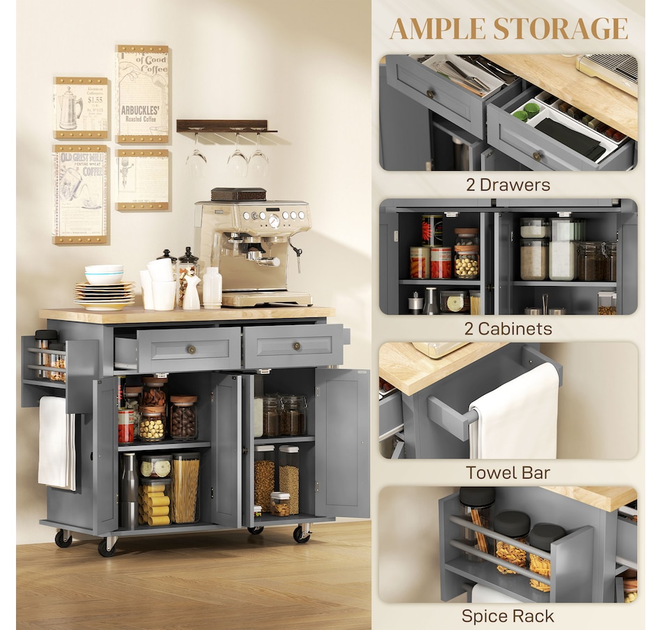 Image 997190_ALTMORE54.jpg, Product 997-190 / Price $209.99 - $259.99, Kitchen Island Cart W/spice Rack & Towel Rack from HOMCOM on TSC.ca's Home & Garden department