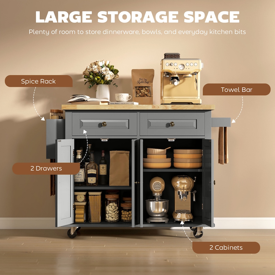 Image 997190_ALTMORE60.jpg, Product 997-190 / Price $219.99 - $245.85, Kitchen Island Cart W/spice Rack & Towel Rack from HOMCOM on TSC.ca's Home & Garden department