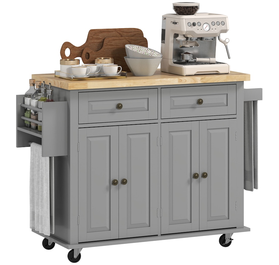 Image 997190_ST01.jpg, Product 997-190 / Price $209.99 - $259.99, Kitchen Island Cart W/spice Rack & Towel Rack from HOMCOM on TSC.ca's Home & Garden department