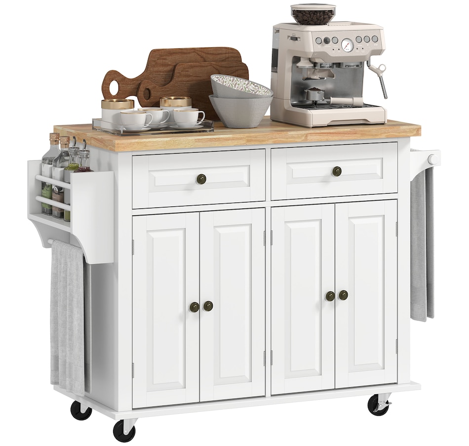 Image 997190_ST02.jpg, Product 997-190 / Price $209.99 - $259.99, Kitchen Island Cart W/spice Rack & Towel Rack from HOMCOM on TSC.ca's Home & Garden department