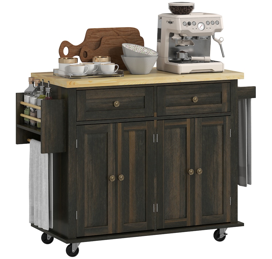 Image 997190_ST03.jpg, Product 997-190 / Price $209.99 - $259.99, Kitchen Island Cart W/spice Rack & Towel Rack from HOMCOM on TSC.ca's Home & Garden department