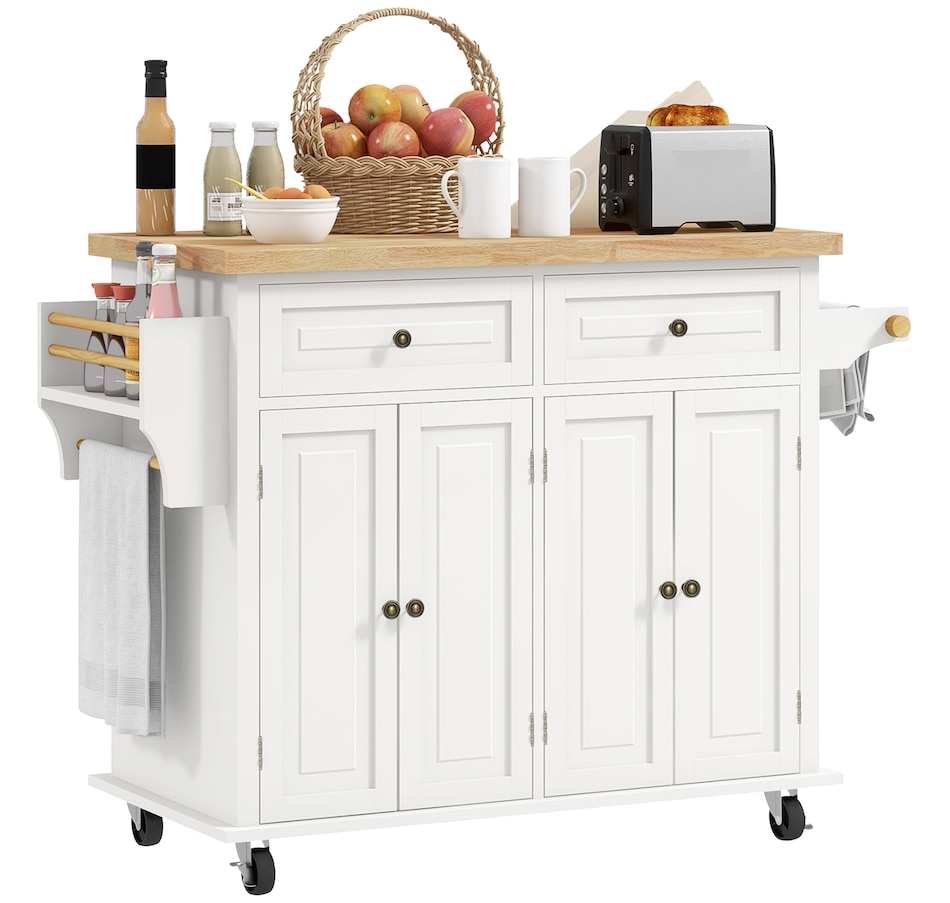 Image 997190_ST04.jpg, Product 997-190 / Price $209.99 - $259.99, Kitchen Island Cart W/spice Rack & Towel Rack from HOMCOM on TSC.ca's Home & Garden department