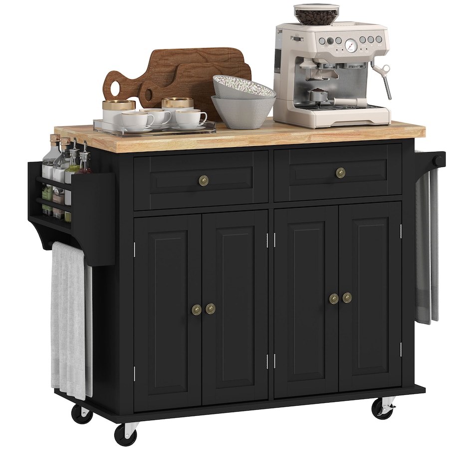 Image 997190_ST05.jpg, Product 997-190 / Price $209.99 - $259.99, Kitchen Island Cart W/spice Rack & Towel Rack from HOMCOM on TSC.ca's Home & Garden department