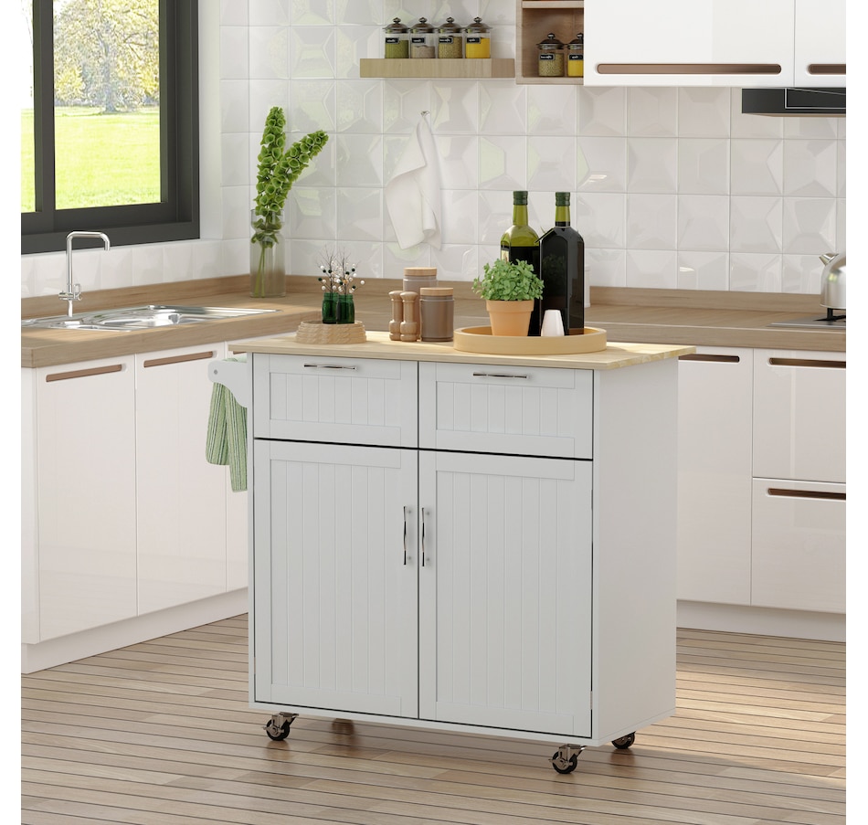 Image 997193_ALTMORE1.jpg, Product 997-193 / Price $204.99 - $214.99, HOMCOM Rolling Kitchen Island with Storage Cabinet, Drawers, Towel Rack from HOMCOM on TSC.ca's Home & Garden department