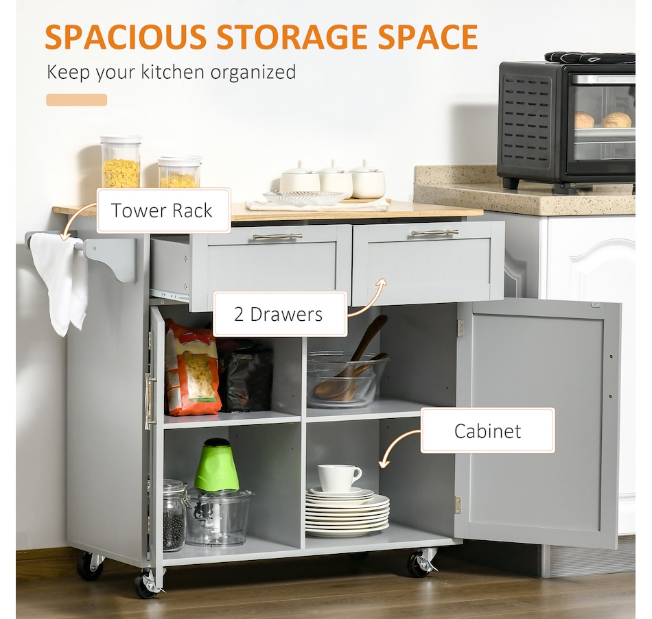 Image 997193_ALTMORE3.jpg, Product 997-193 / Price $204.99 - $214.99, HOMCOM Rolling Kitchen Island with Storage Cabinet, Drawers, Towel Rack from HOMCOM on TSC.ca's Home & Garden department