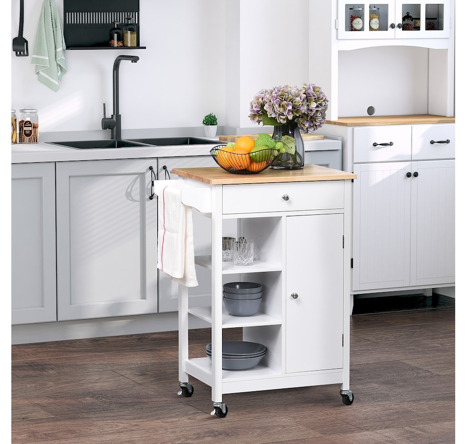 Image 997196_ALTMORE1.jpg, Product 997-196 / Price $134.99 - $144.99, HOMCOM Rubber Wood Top Kitchen Cart With Storage Cabinet from HOMCOM on TSC.ca's Home & Garden department