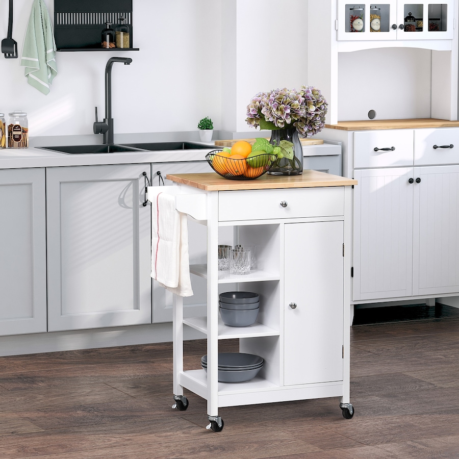 Image 997196_ALTMORE1.jpg, Product 997-196 / Price $144.99, HOMCOM Kitchen Cart Storage Trolley w/ 4 Wheels 3 Shelves Drawer from HOMCOM on TSC.ca's Home & Garden department