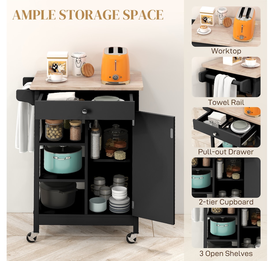 Image 997196_ALTMORE11.jpg, Product 997-196 / Price $134.99 - $144.99, HOMCOM Rubber Wood Top Kitchen Cart With Storage Cabinet from HOMCOM on TSC.ca's Home & Garden department