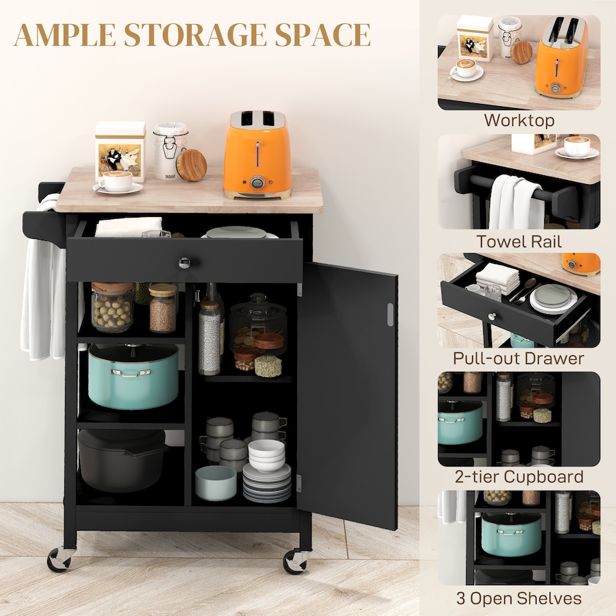 Image 997196_ALTMORE11.jpg, Product 997-196 / Price $144.99, HOMCOM Kitchen Cart Storage Trolley w/ 4 Wheels 3 Shelves Drawer from HOMCOM on TSC.ca's Home & Garden department
