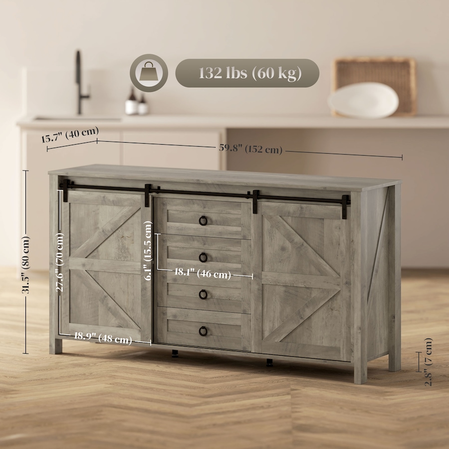 Image 997205_ALTMORE2.jpg, Product 997-205 / Price $329.99, HOMCOM Farmhouse Sideboard Buffet Cabinet with Doors Distressed Light Grey from HOMCOM on TSC.ca's Home & Garden department