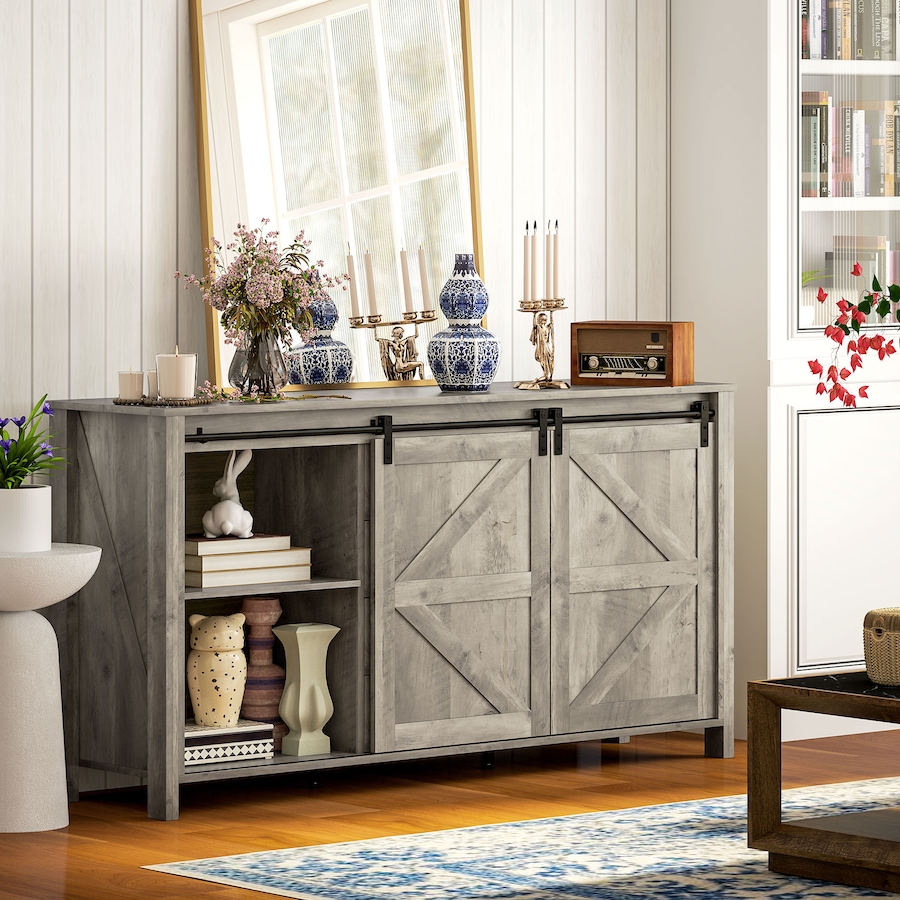 Image 997205_ALTMORE7.jpg, Product 997-205 / Price $329.99, HOMCOM Farmhouse Sideboard Buffet Cabinet with Doors Distressed Light Grey from HOMCOM on TSC.ca's Home & Garden department