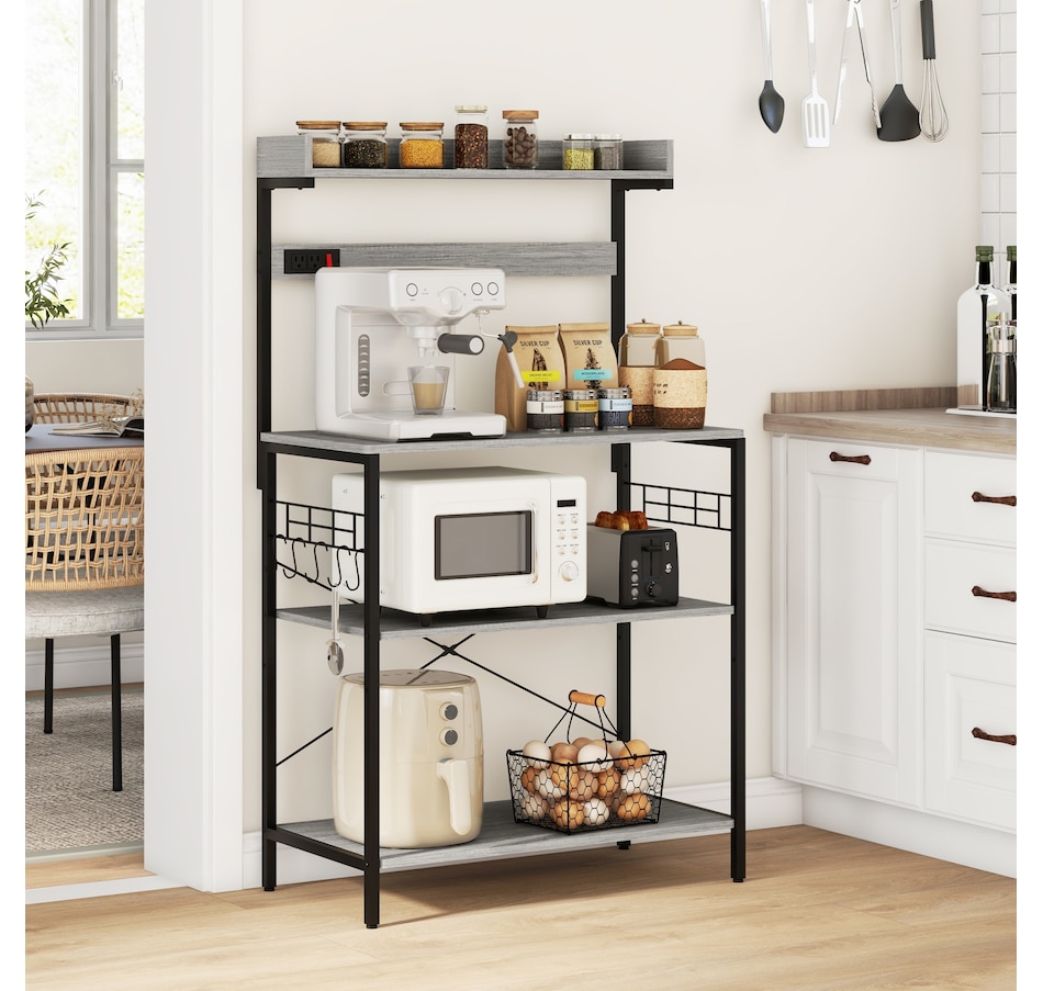 Image 997206_ALTMORE1.jpg, Product 997-206 / Price $96.99 - $104.99, HOMCOM Kitchen Bakers Rack with Power Outlet, Adjustable Shelves and Hooks from HOMCOM on TSC.ca's Home & Garden department