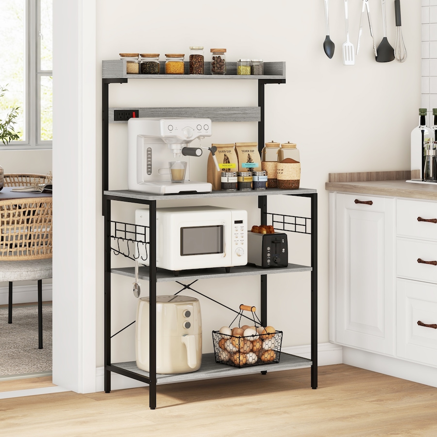 Image 997206_ALTMORE1.jpg, Product 997-206 / Price $99.99 - $104.99, HOMCOM Kitchen Bakers Rack with Power Outlet, Adjustable Shelves and Hooks from HOMCOM on TSC.ca's Home & Garden department