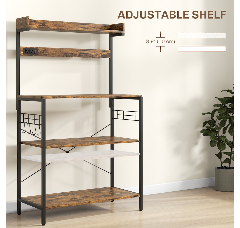 Image 997206_ALTMORE12.jpg, Product 997-206 / Price $96.99 - $104.99, HOMCOM Kitchen Bakers Rack with Power Outlet, Adjustable Shelves and Hooks from HOMCOM on TSC.ca's Home & Garden department