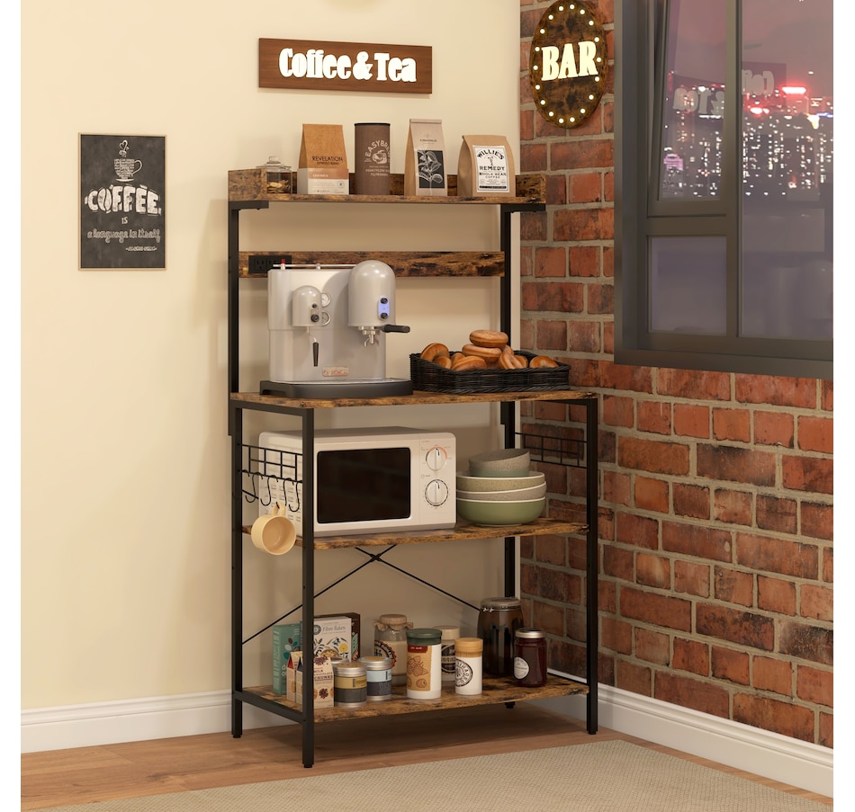 Image 997206_ALTMORE15.jpg, Product 997-206 / Price $96.99 - $104.99, HOMCOM Kitchen Bakers Rack with Power Outlet, Adjustable Shelves and Hooks from HOMCOM on TSC.ca's Home & Garden department