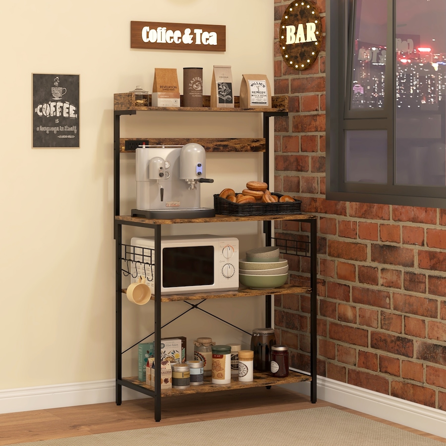 Image 997206_ALTMORE15.jpg, Product 997-206 / Price $99.99 - $104.99, HOMCOM Kitchen Bakers Rack with Power Outlet, Adjustable Shelves and Hooks from HOMCOM on TSC.ca's Home & Garden department