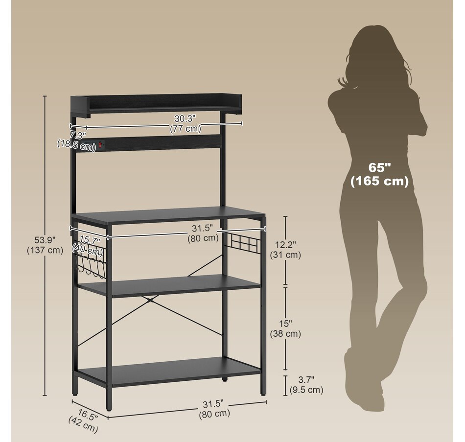 Image 997206_ALTMORE17.jpg, Product 997-206 / Price $96.99 - $104.99, HOMCOM Kitchen Bakers Rack with Power Outlet, Adjustable Shelves and Hooks from HOMCOM on TSC.ca's Home & Garden department