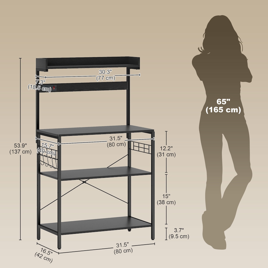 Image 997206_ALTMORE17.jpg, Product 997-206 / Price $99.99 - $104.99, HOMCOM Kitchen Bakers Rack with Power Outlet, Adjustable Shelves and Hooks from HOMCOM on TSC.ca's Home & Garden department