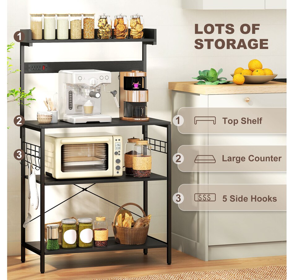 Image 997206_ALTMORE19.jpg, Product 997-206 / Price $96.99 - $104.99, HOMCOM Kitchen Bakers Rack with Power Outlet, Adjustable Shelves and Hooks from HOMCOM on TSC.ca's Home & Garden department