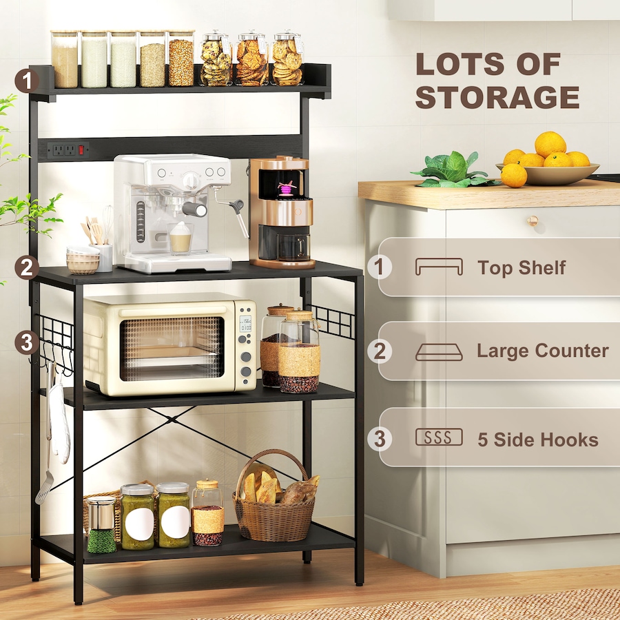Image 997206_ALTMORE19.jpg, Product 997-206 / Price $99.99 - $104.99, HOMCOM Kitchen Bakers Rack with Power Outlet, Adjustable Shelves and Hooks from HOMCOM on TSC.ca's Home & Garden department
