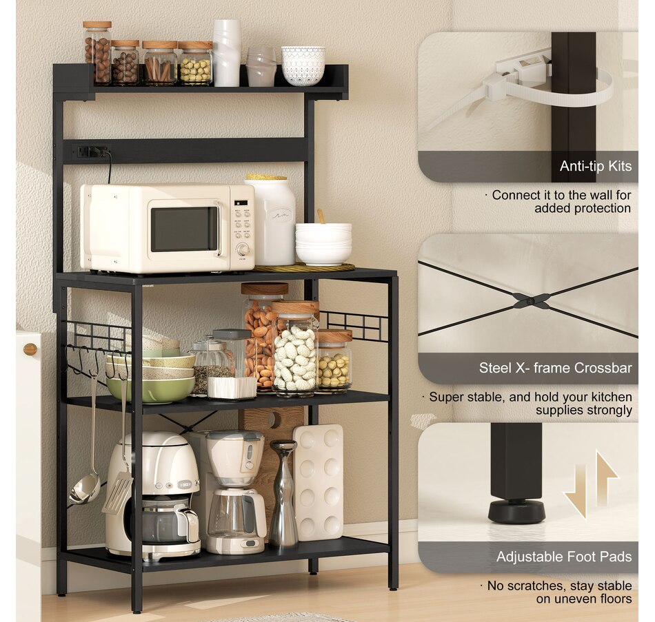 Image 997206_ALTMORE20.jpg, Product 997-206 / Price $96.99 - $104.99, HOMCOM Kitchen Bakers Rack with Power Outlet, Adjustable Shelves and Hooks from HOMCOM on TSC.ca's Home & Garden department