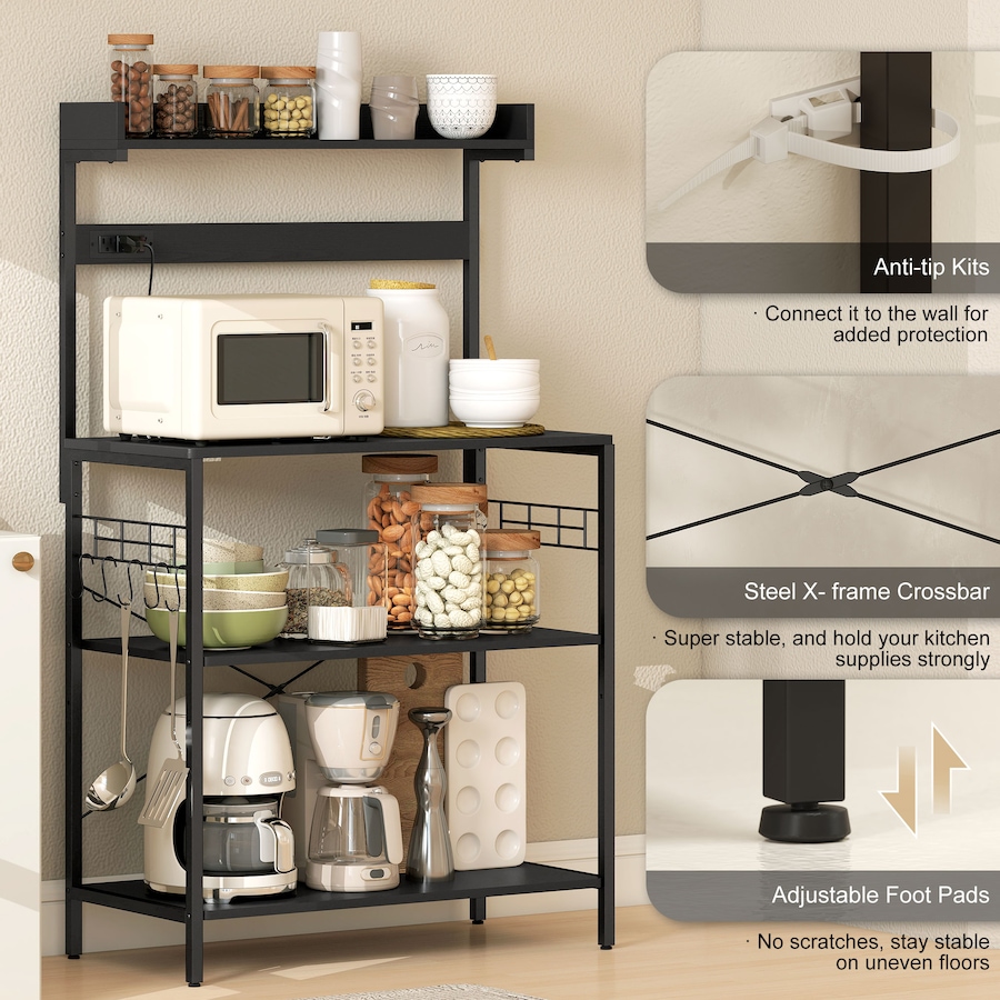Image 997206_ALTMORE20.jpg, Product 997-206 / Price $99.99 - $104.99, HOMCOM Kitchen Bakers Rack with Power Outlet, Adjustable Shelves and Hooks from HOMCOM on TSC.ca's Home & Garden department