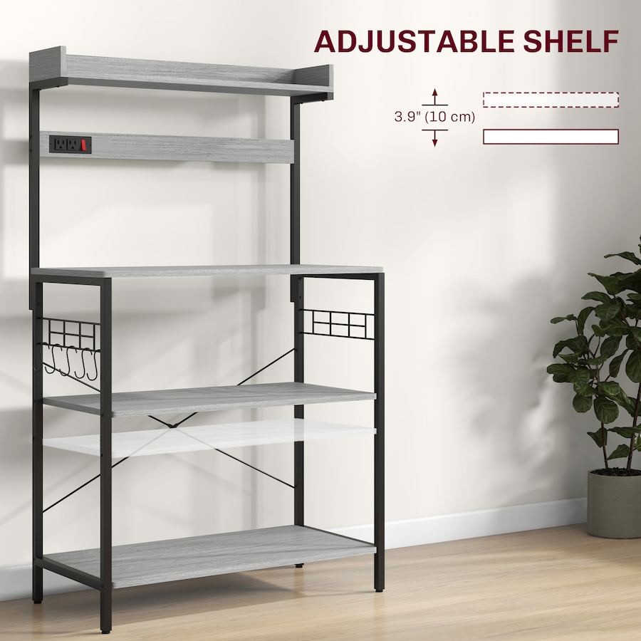 Image 997206_ALTMORE4.jpg, Product 997-206 / Price $99.99 - $104.99, HOMCOM Kitchen Bakers Rack with Power Outlet, Adjustable Shelves and Hooks from HOMCOM on TSC.ca's Home & Garden department